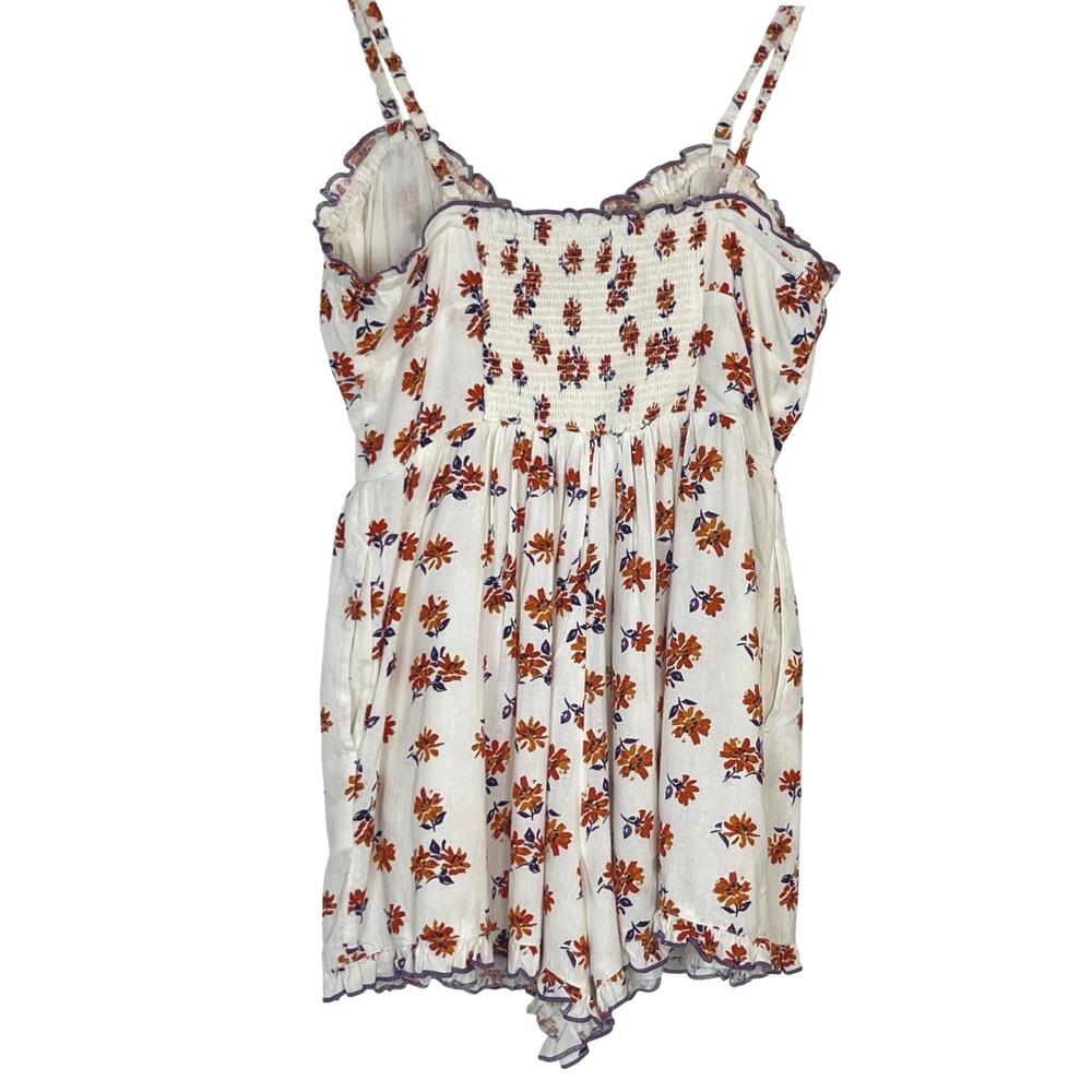 Urban Outfitters Floral Romper Womens Medium White Orange Excellent Linen Blend - Picture 3 of 16